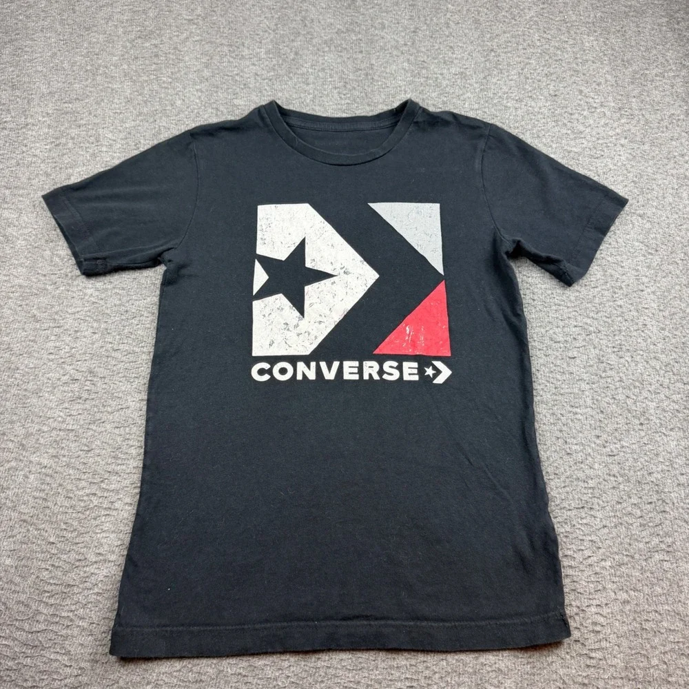 Converse Graphic T-Shirt Boys Large Black Short Sleeve Distressed Logo Tee